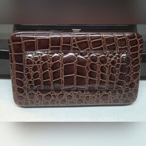 Brown Hananel Faux Crocodile Hard Case Clutch Wallet